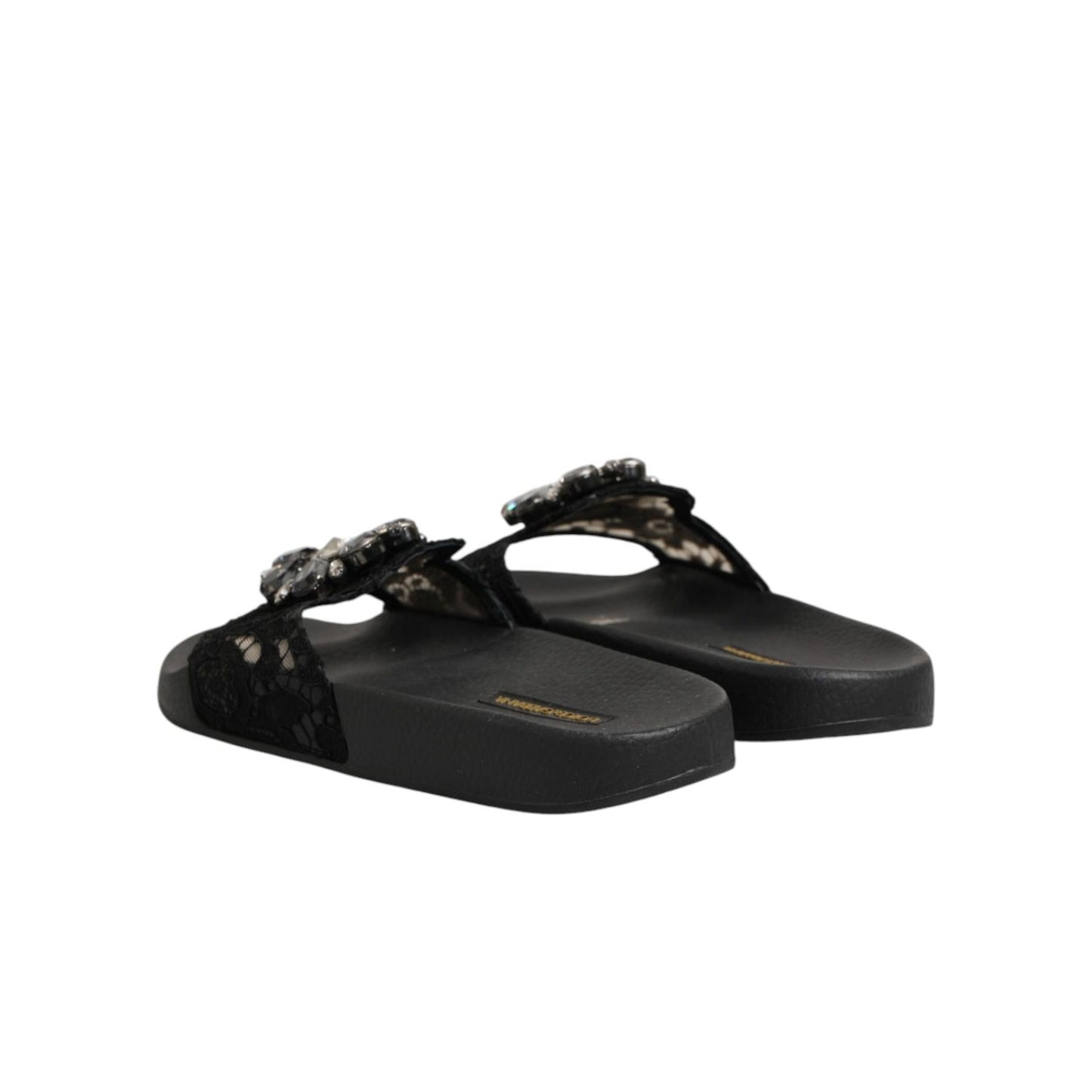 Dolce & Gabbana Black Devotion Matelassé Leather Slides Shoes