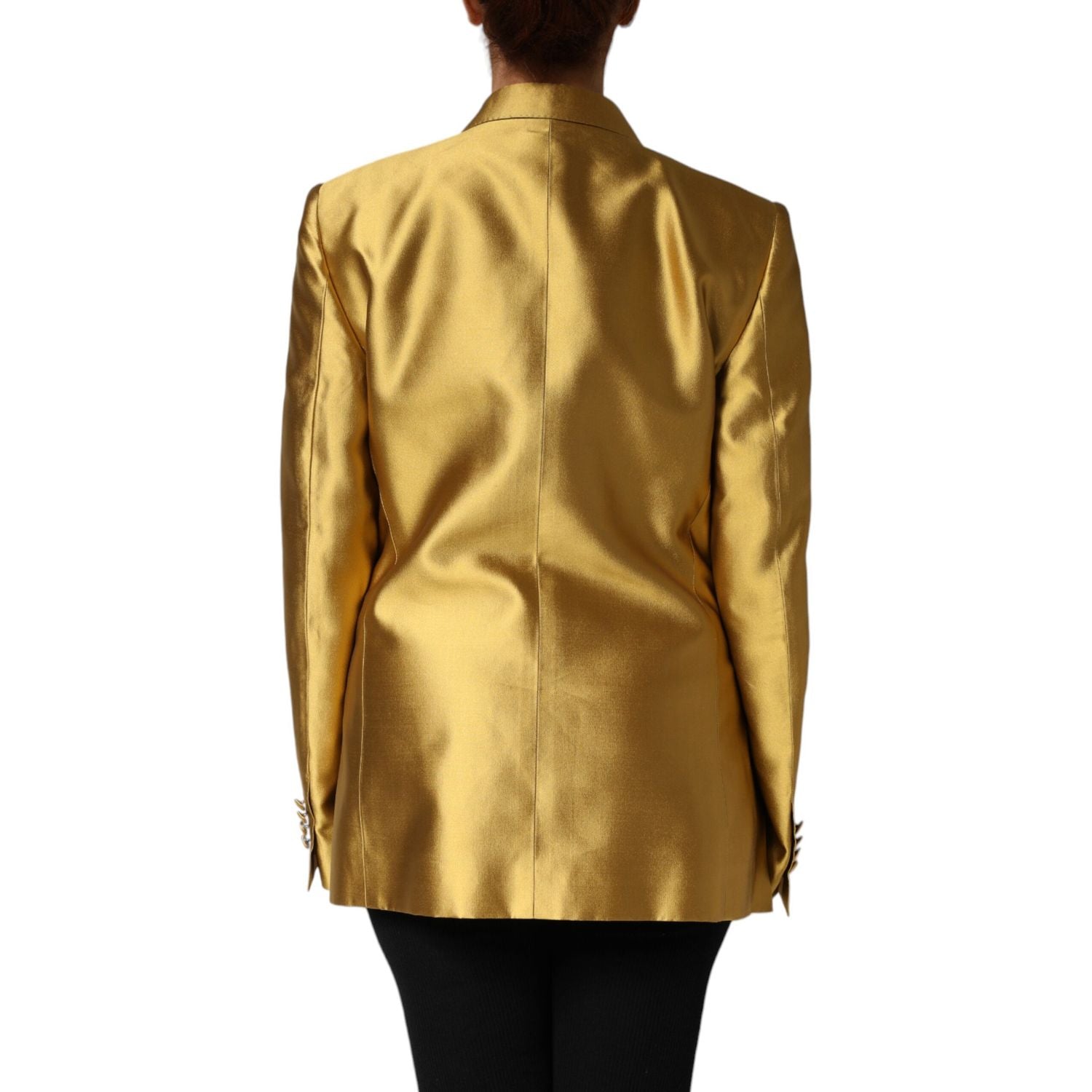 جاكيت بليزر بأكمام طويلة من الساتان الذهبي من دولتشي آند غابانا