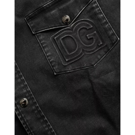 Dolce & Gabbana Black Cotton Long Sleeve Denim Casual Shirt