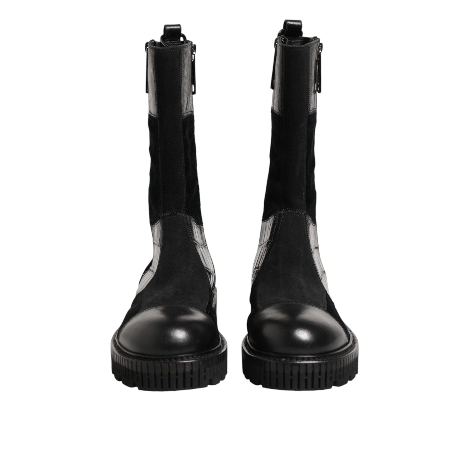 Dolce & Gabbana Black Patchwork Leather Mid Calf Boot  Shoes