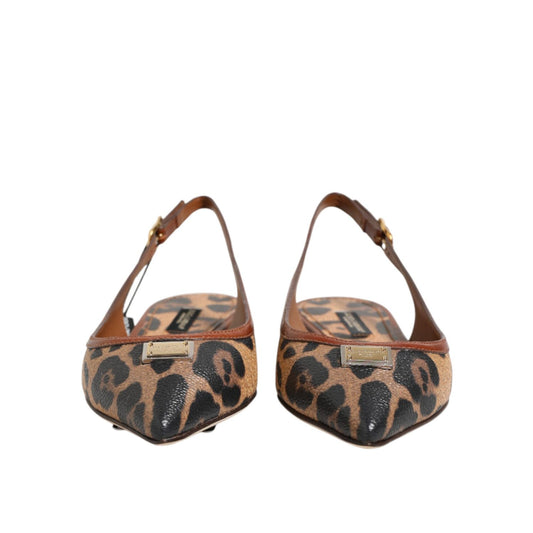 Dolce & Gabbana Brown Leopard Slingback Flats Sandals Shoes