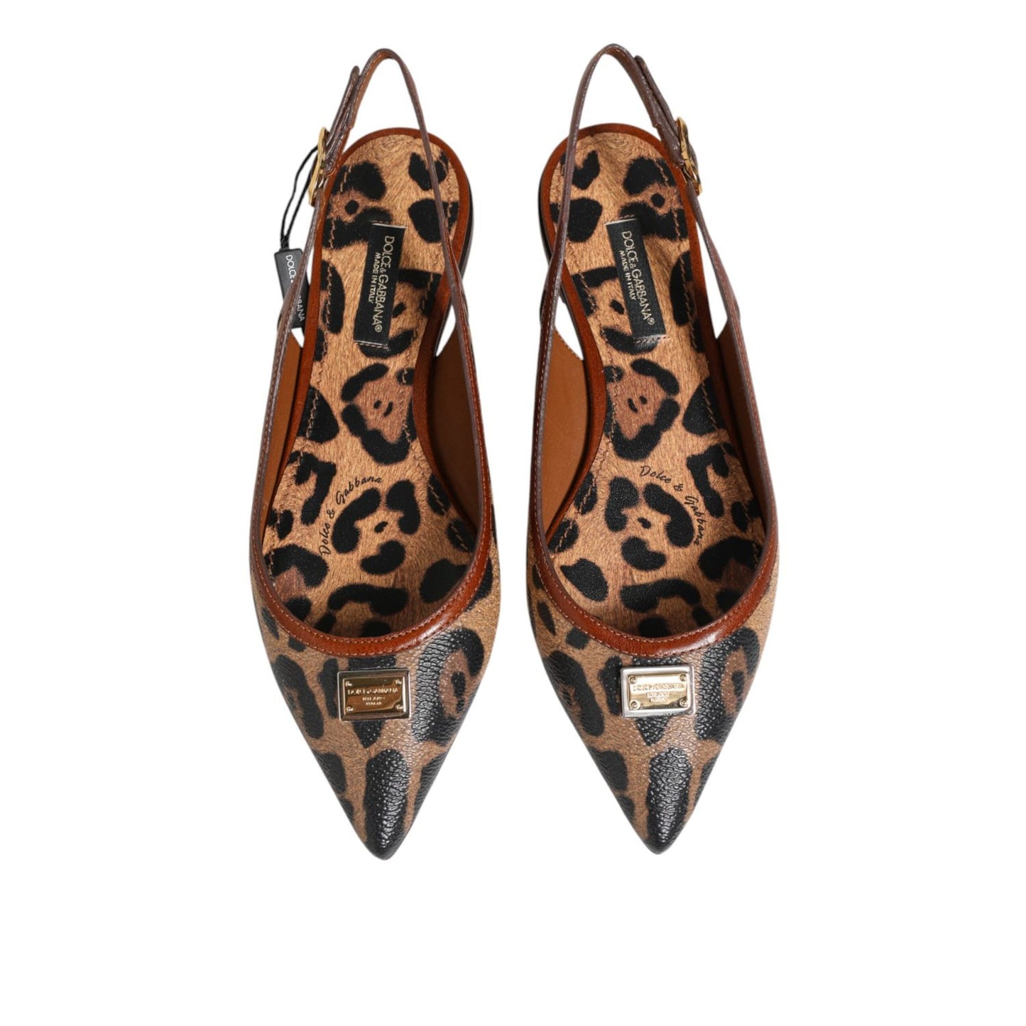 Dolce & Gabbana Brown Leopard Slingback Flats Sandals Shoes
