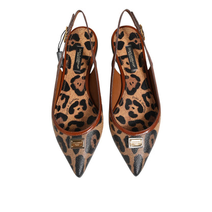 Dolce & Gabbana Brown Leopard Slingback Flats Sandals Shoes