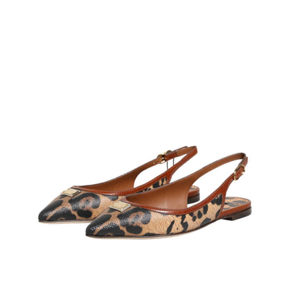 Dolce & Gabbana Brown Leopard Slingback Flats Sandals Shoes
