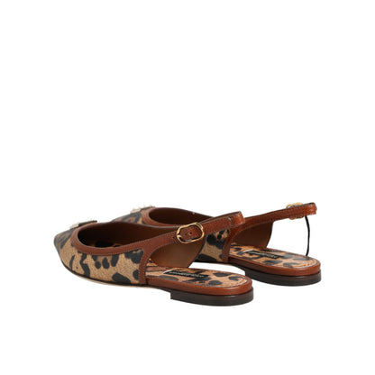 Dolce & Gabbana Brown Leopard Slingback Flats Sandals Shoes