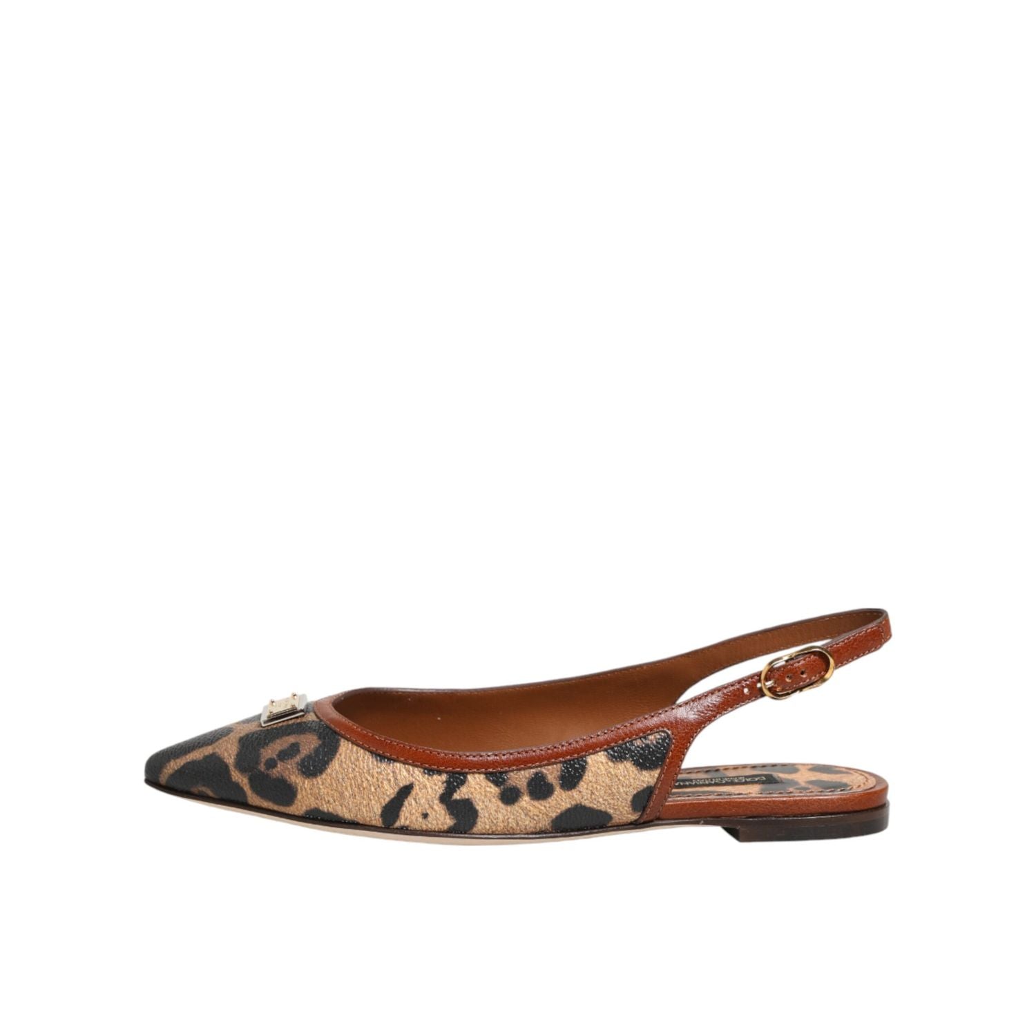 Dolce & Gabbana Brown Leopard Slingback Flats Sandals Shoes