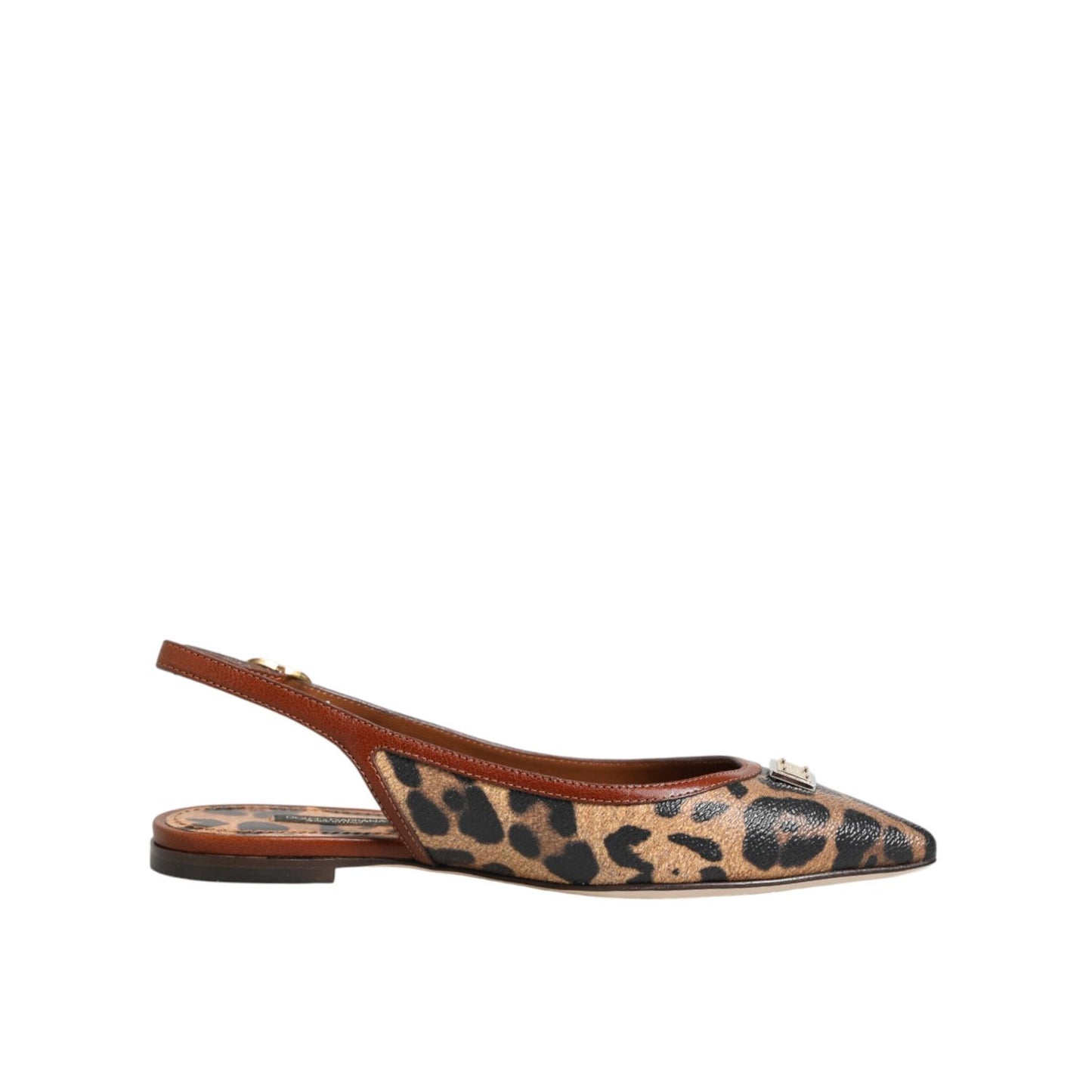 Dolce & Gabbana Brown Leopard Slingback Flats Sandals Shoes