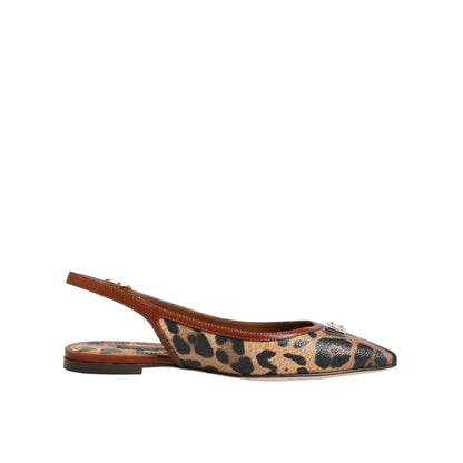 Dolce & Gabbana Brown Leopard Slingback Flats Sandals Shoes