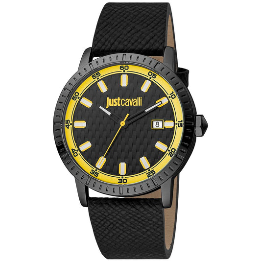 Just Cavalli Black Leather Dress Watch