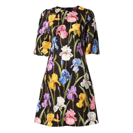 Dolce & Gabbana Black Floral Brocade A-line Mini Dress