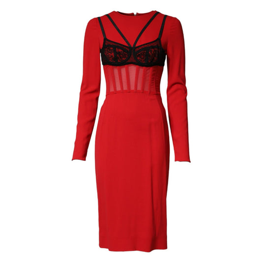 Dolce & Gabbana Black Red Contrasting Bra Cady Midi Dress