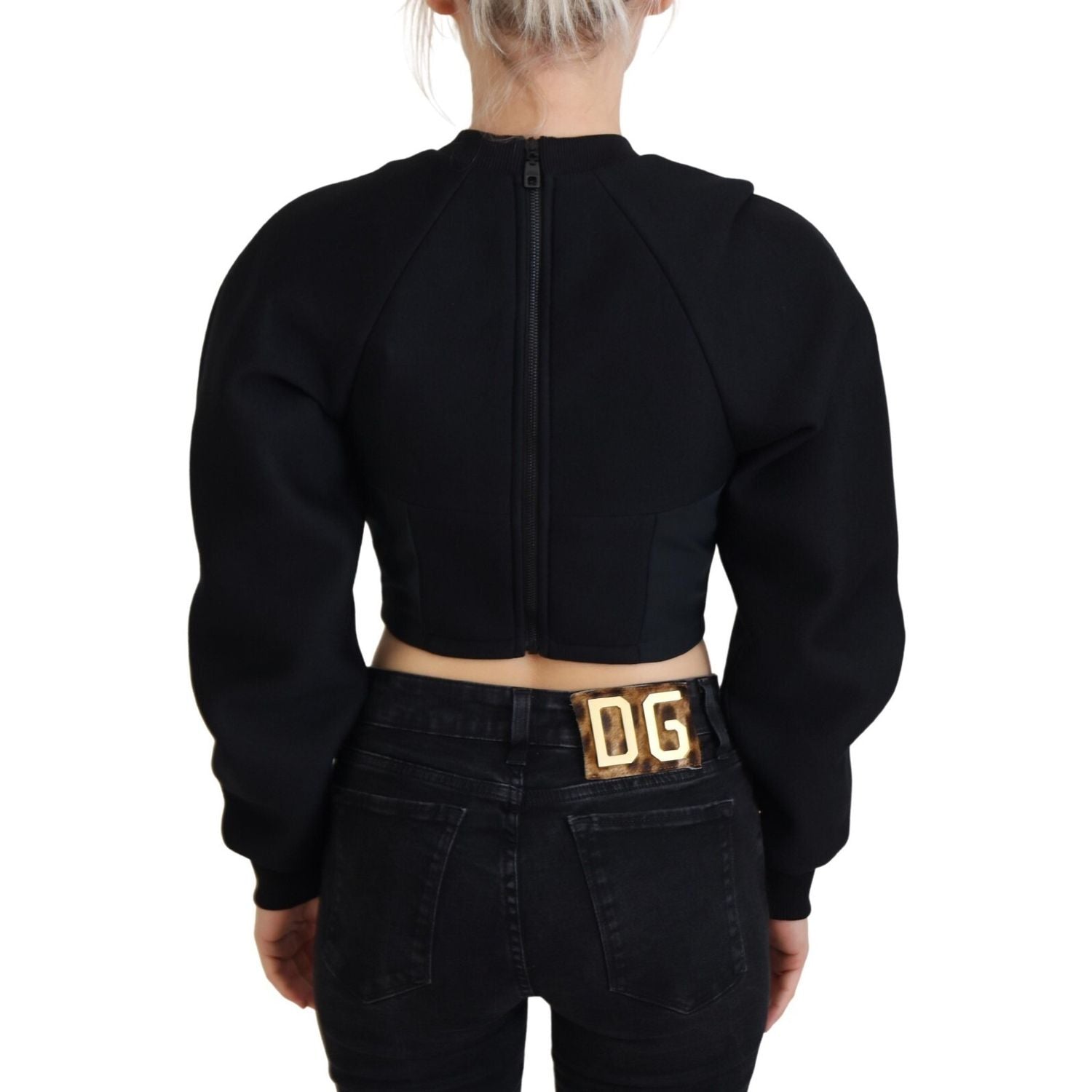 Philosophy Black Cropped Zipper Back Sweatshirt Sweater