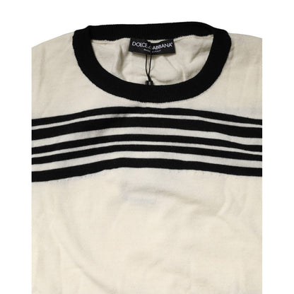 Dolce & Gabbana Black White Stripe CrewNeck Pullover Sweater