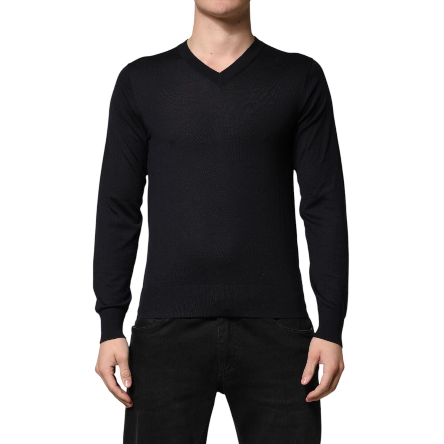 Dolce & Gabbana Black Cashmere V-Neck Men Pullover Sweater