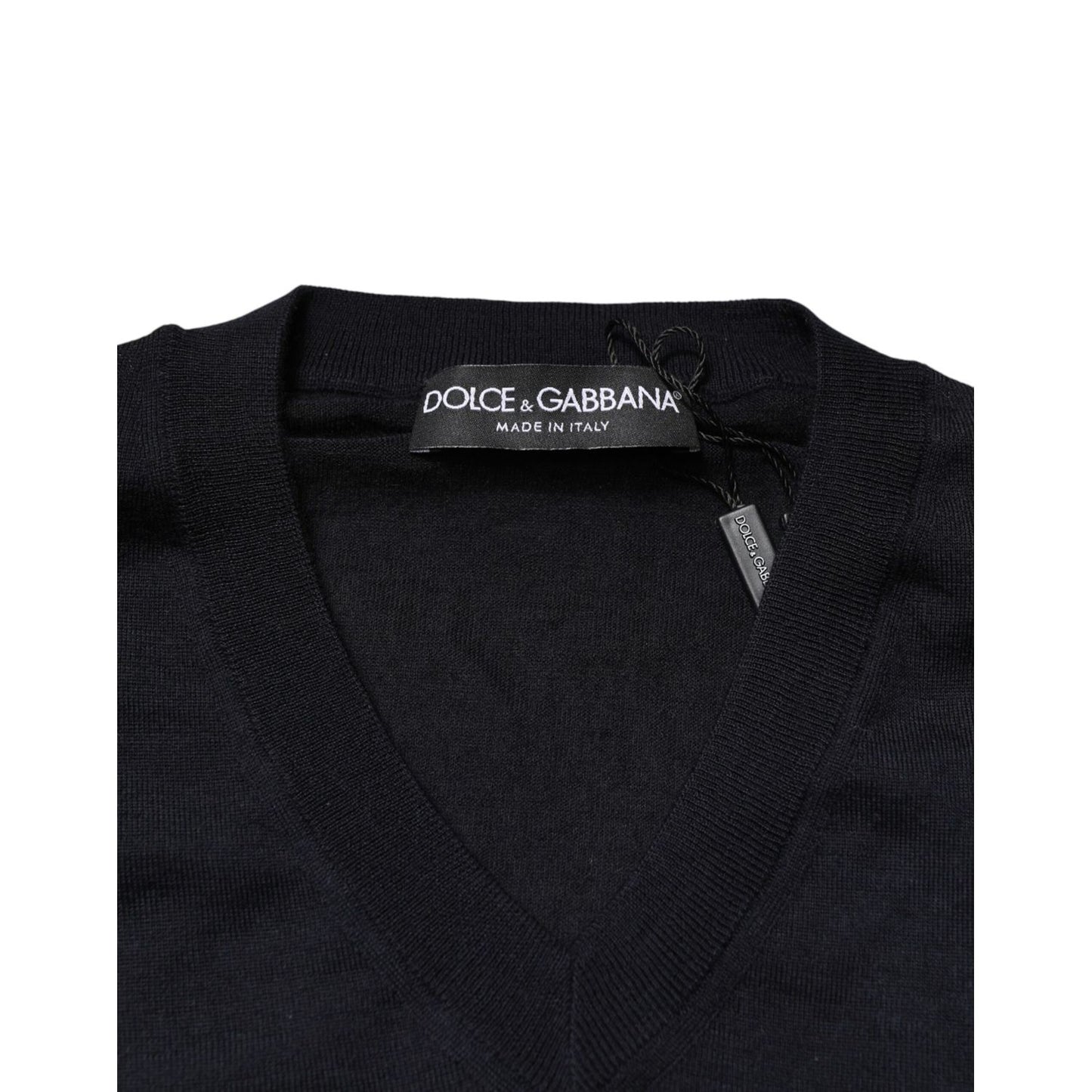 Dolce & Gabbana Black Cashmere V-Neck Men Pullover Sweater