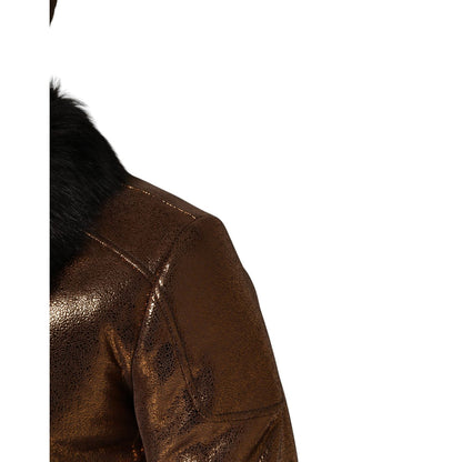 Dolce & Gabbana Bronze Leather Fur Full Zip Men Biker Jacket