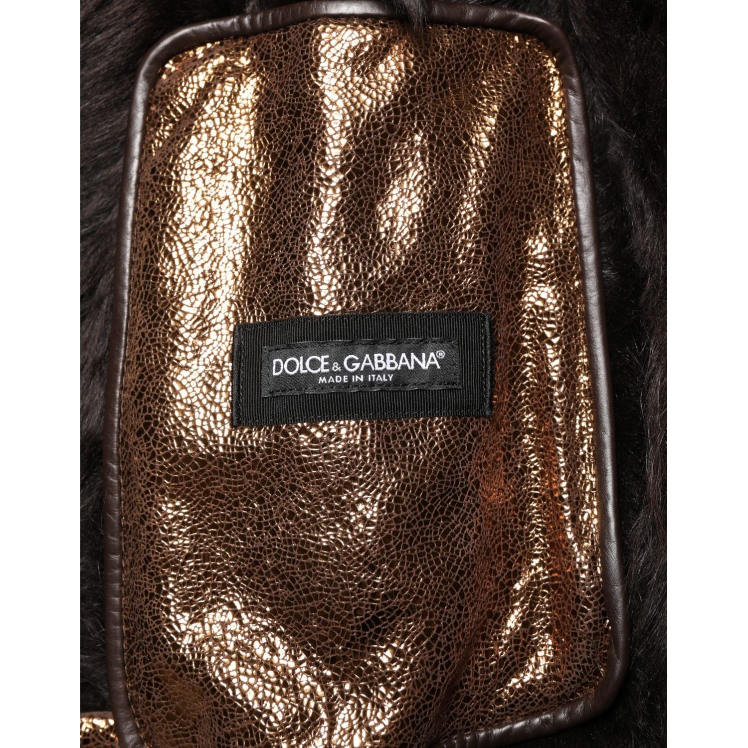 Dolce & Gabbana Bronze Leather Fur Full Zip Men Biker Jacket