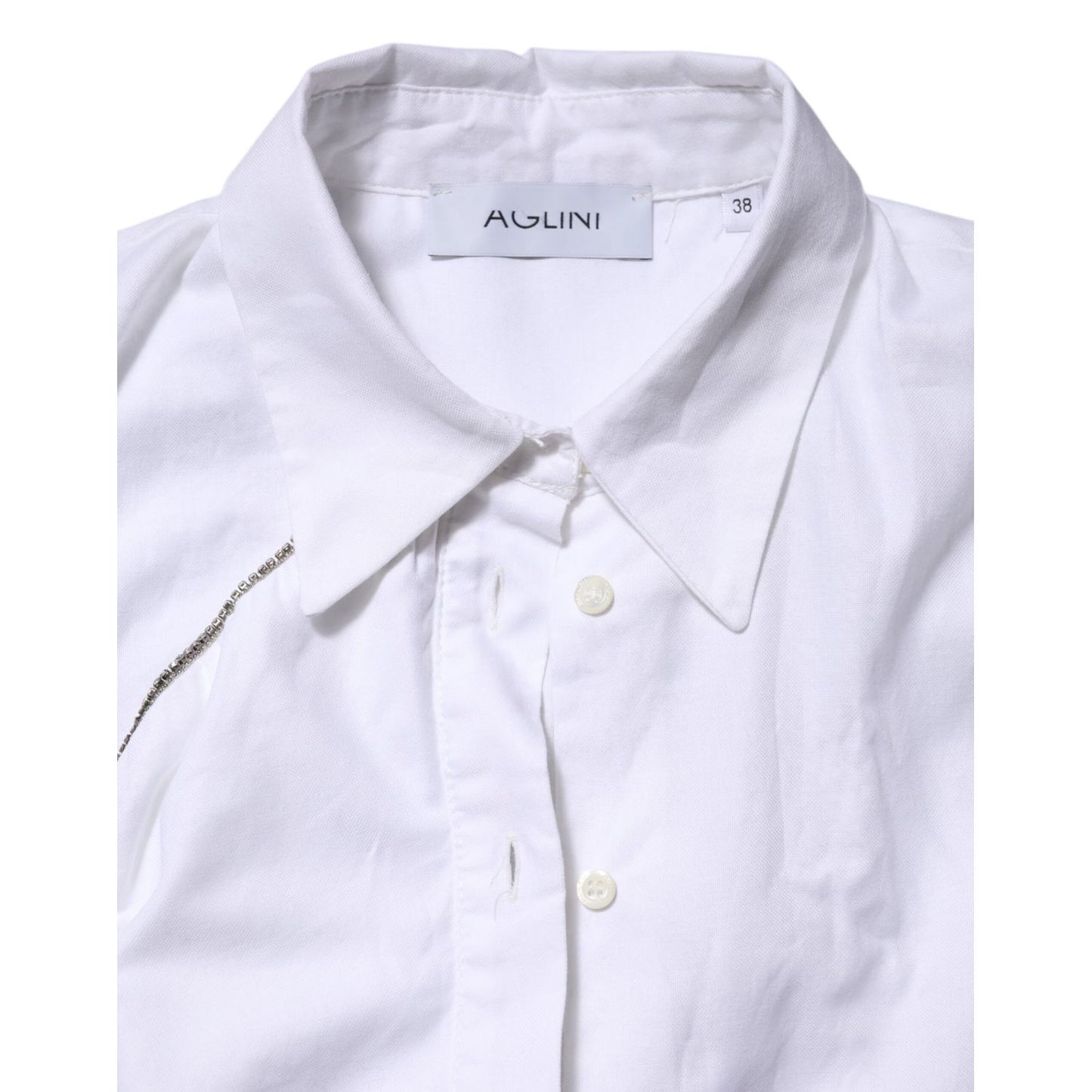 AGLINI White Cotton Collared Long Sleeves Ruffle Top Shirt AGLINI