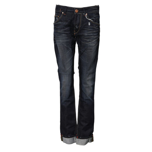 Acht Blue Washed Cotton Mid Waist Flared Denim Jeans Acht