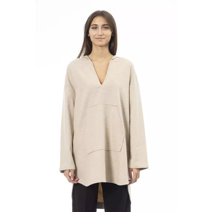 Alpha Studio Beige Wool Hoodie 1728,67400106144,Alpha Studio,Beige,Clothing,Hoodies - Sweaters - Clothing,IT42,New with tags,Sweaters - Clothing,Women