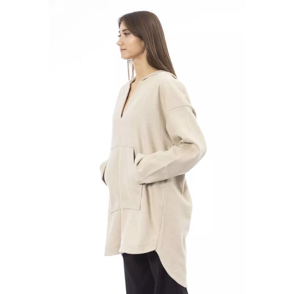 Alpha Studio Beige Wool Hoodie 1728,67400106144,Alpha Studio,Beige,Clothing,Hoodies - Sweaters - Clothing,IT42,New with tags,Sweaters - Clothing,Women