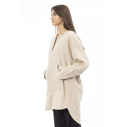 Alpha Studio Beige Wool Hoodie 1728,67400106144,Alpha Studio,Beige,Clothing,Hoodies - Sweaters - Clothing,IT42,New with tags,Sweaters - Clothing,Women