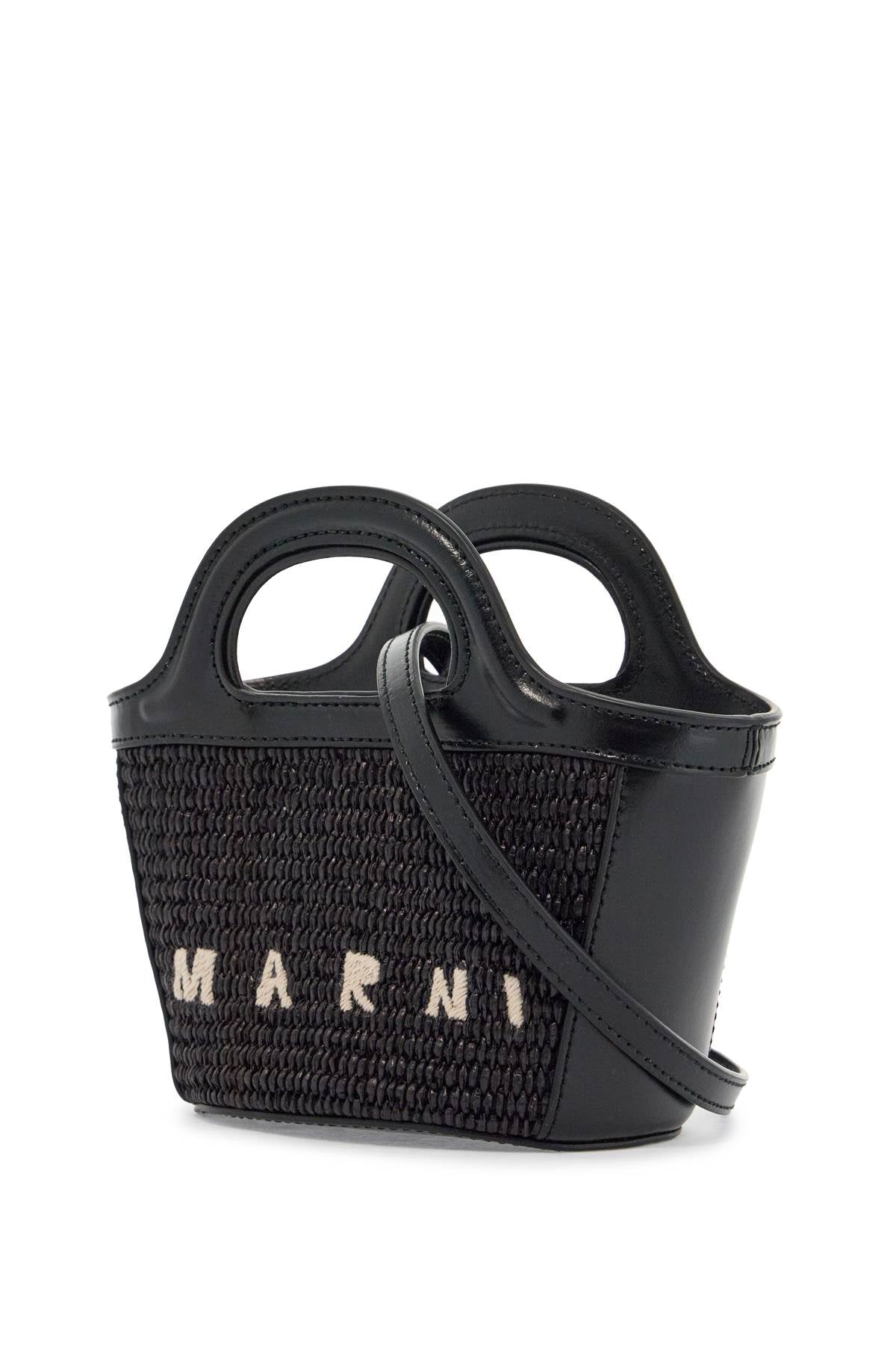 Marni black woven cotton and nylon handbag with leather details and removable shoulder strap Handbag Marni