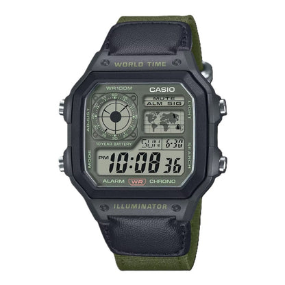 CASIO SPORT Mod. ILLUMINATOR - WORLD TIME ILLUMINATOR 5 ALARMS - FUTURE CLASSIC COLLECTION - BLACK GREEN WATCHES