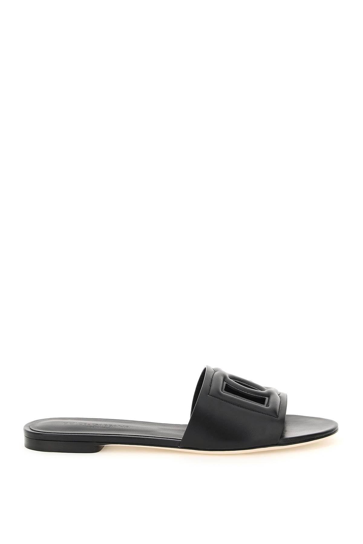 Dolce & Gabbana leather slides with cut-out logo Sandals Dolce & Gabbana