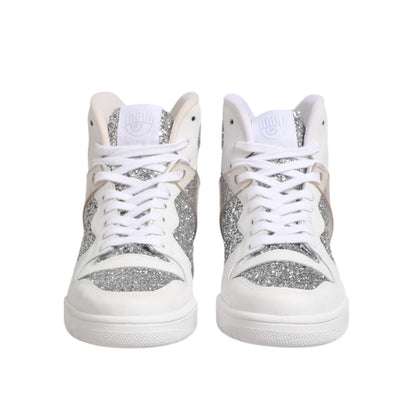 Chiara Ferragni White Silver High Top Women Sneakers Shoes