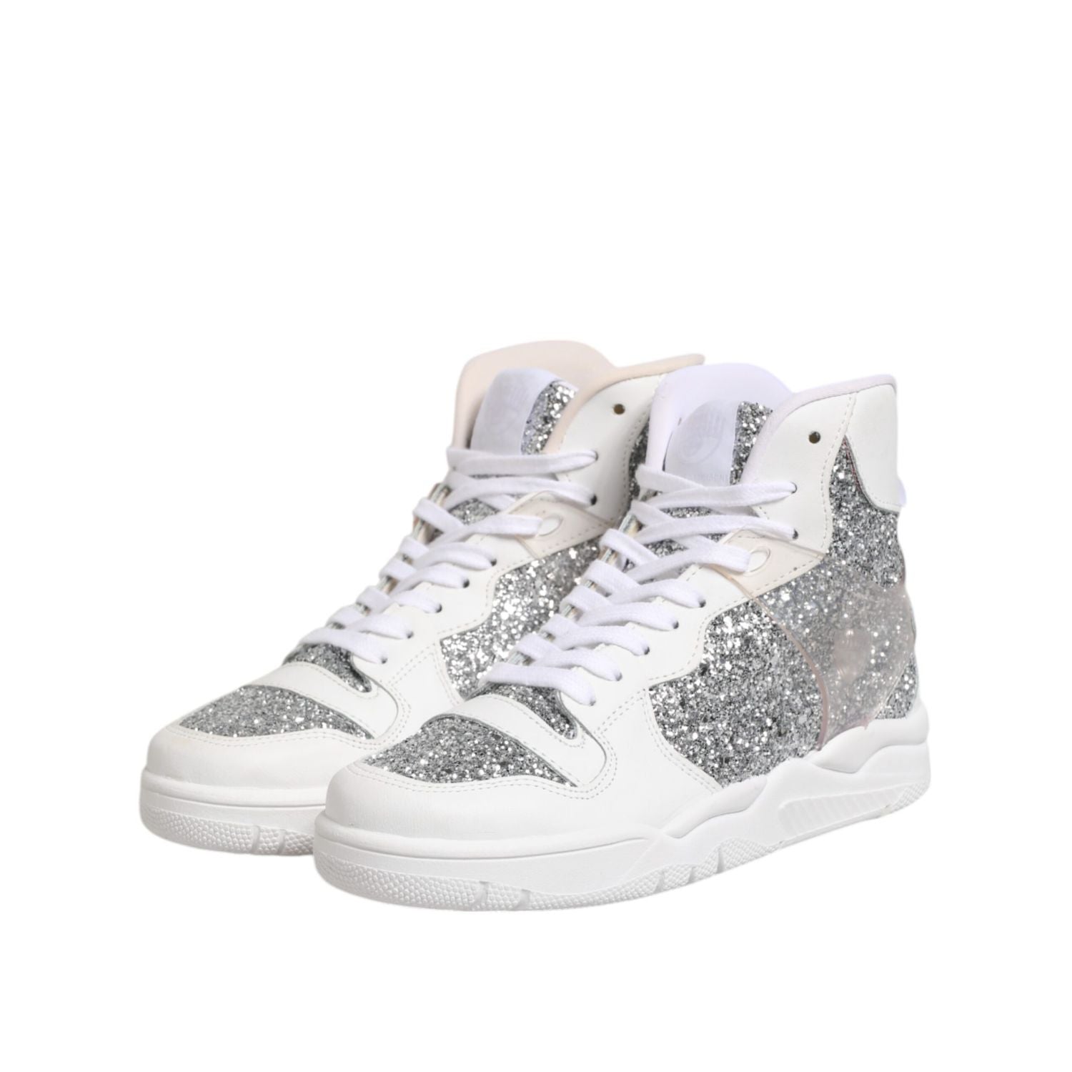 Chiara Ferragni White Silver High Top Women Sneakers Shoes