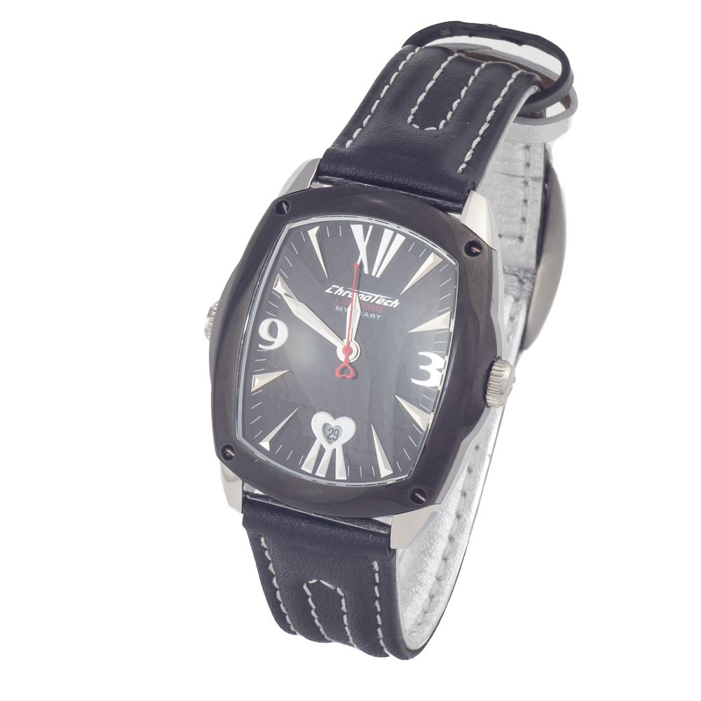 Chronotech Black Leather Dress Watch