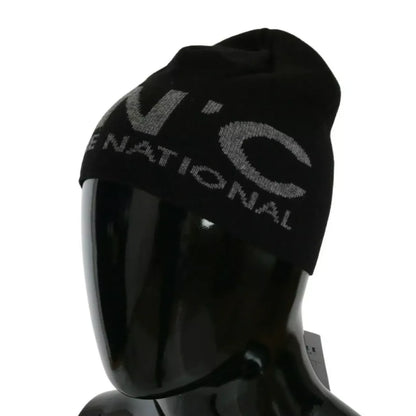 Costume National Black Wool Blend Branded Beanie Hat