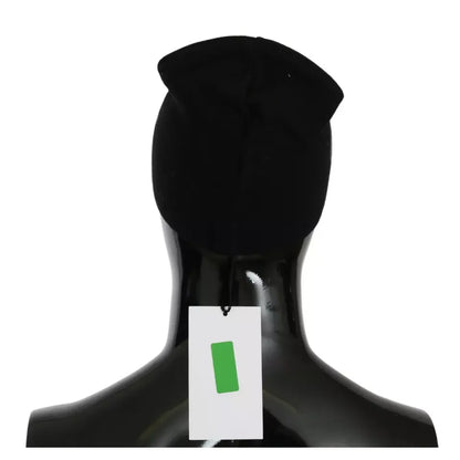 Costume National Black Wool Blend Branded Beanie Hat