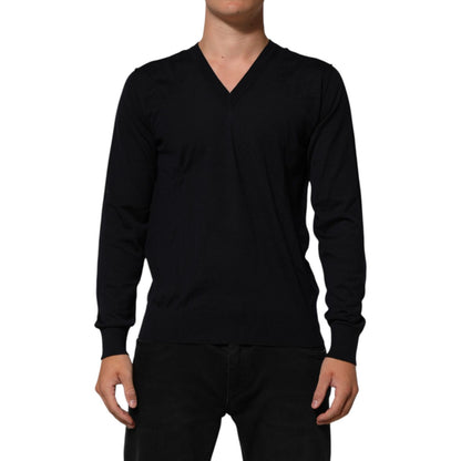 Dolce & Gabbana Black Cashmere Knit V-Neck Pullover Sweater Dolce & Gabbana