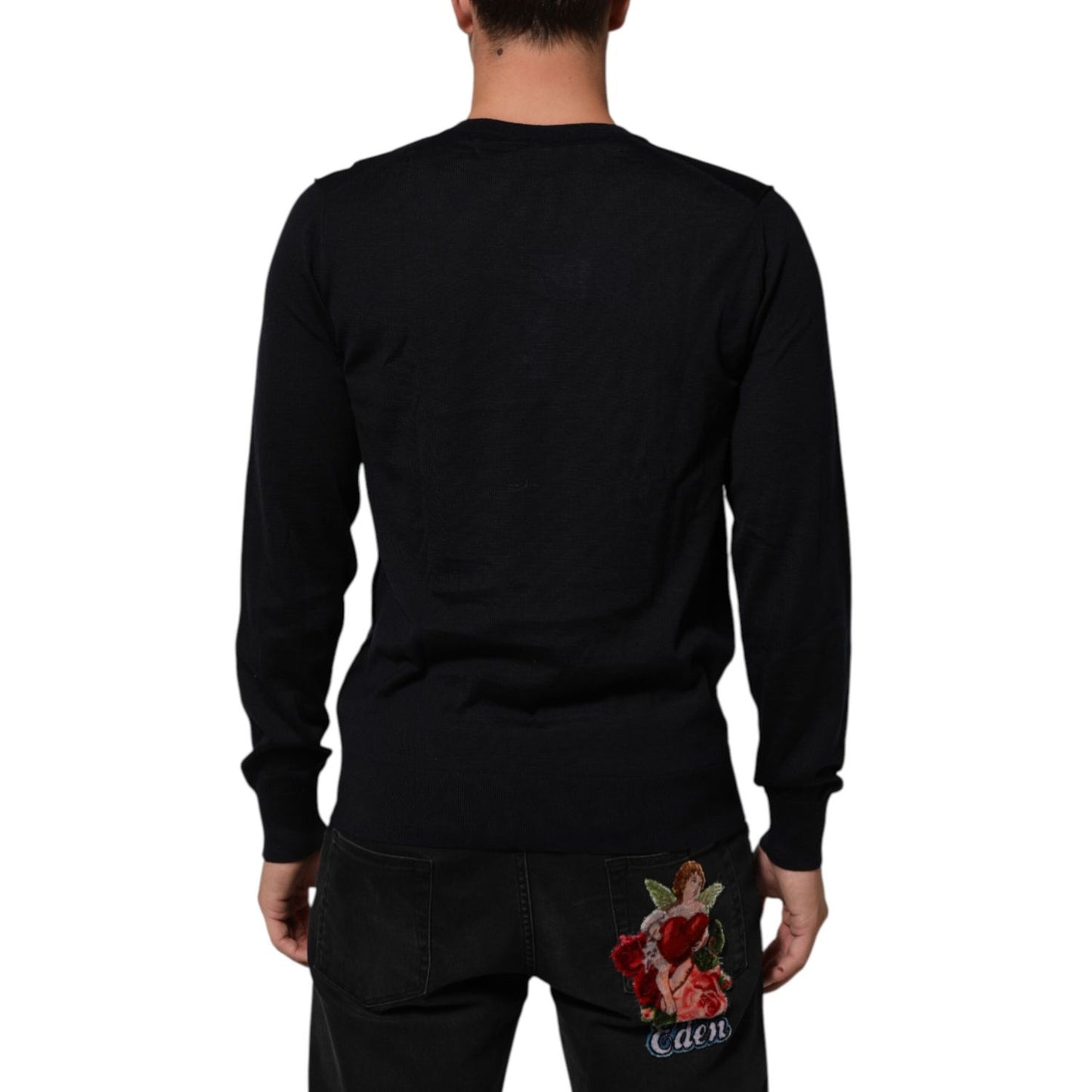 Dolce & Gabbana Black Cashmere Knit V-Neck Pullover Sweater Dolce & Gabbana