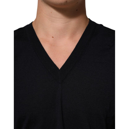 Dolce & Gabbana Black Cashmere Knit V-Neck Pullover Sweater Dolce & Gabbana