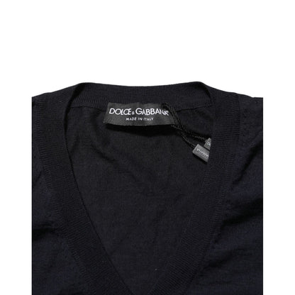 Dolce & Gabbana Black Cashmere Knit V-Neck Pullover Sweater Dolce & Gabbana
