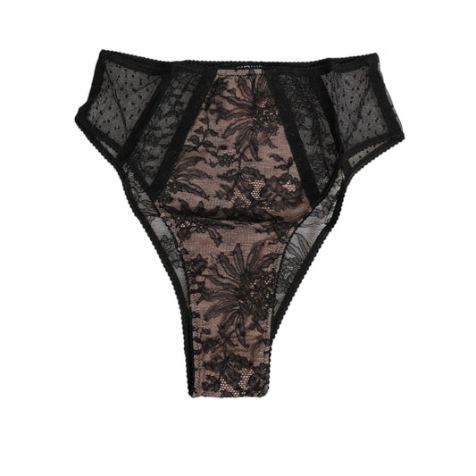 Dolce & Gabbana Black Floral Lace Sheer Mesh High Waist Underwear Dolce & Gabbana