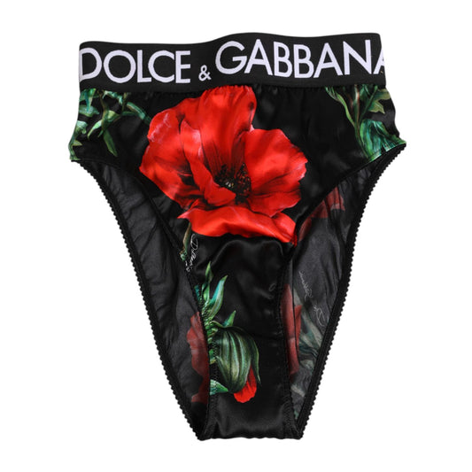 Dolce & Gabbana Black Floral Silk High Waist Panty Underwear Dolce & Gabbana