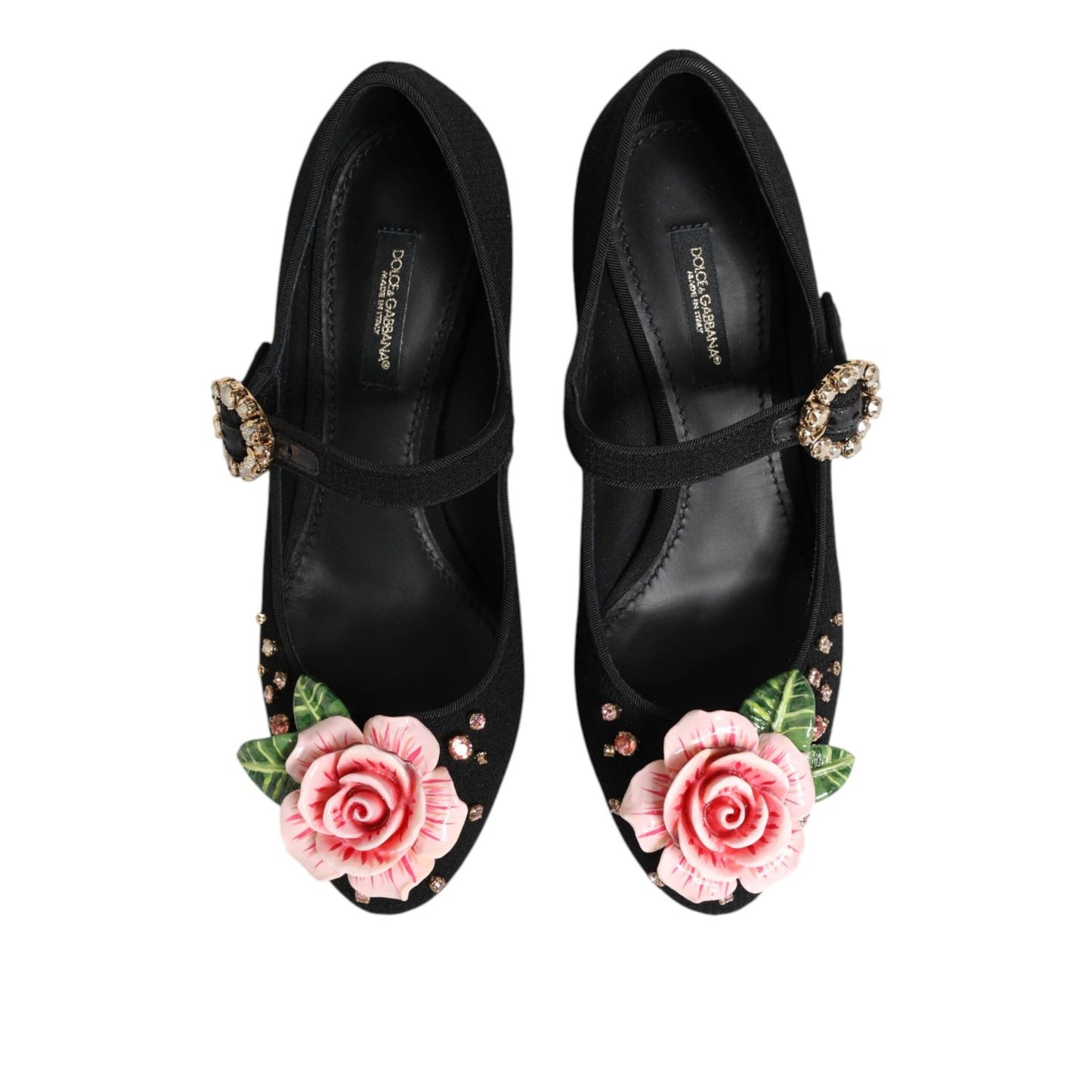 Dolce & Gabbana Black Flower Crystal Embellished Mary Jane Shoes