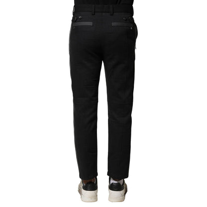 Dolce & Gabbana Black Gray Cotton Tapered Men Pants Dolce & Gabbana