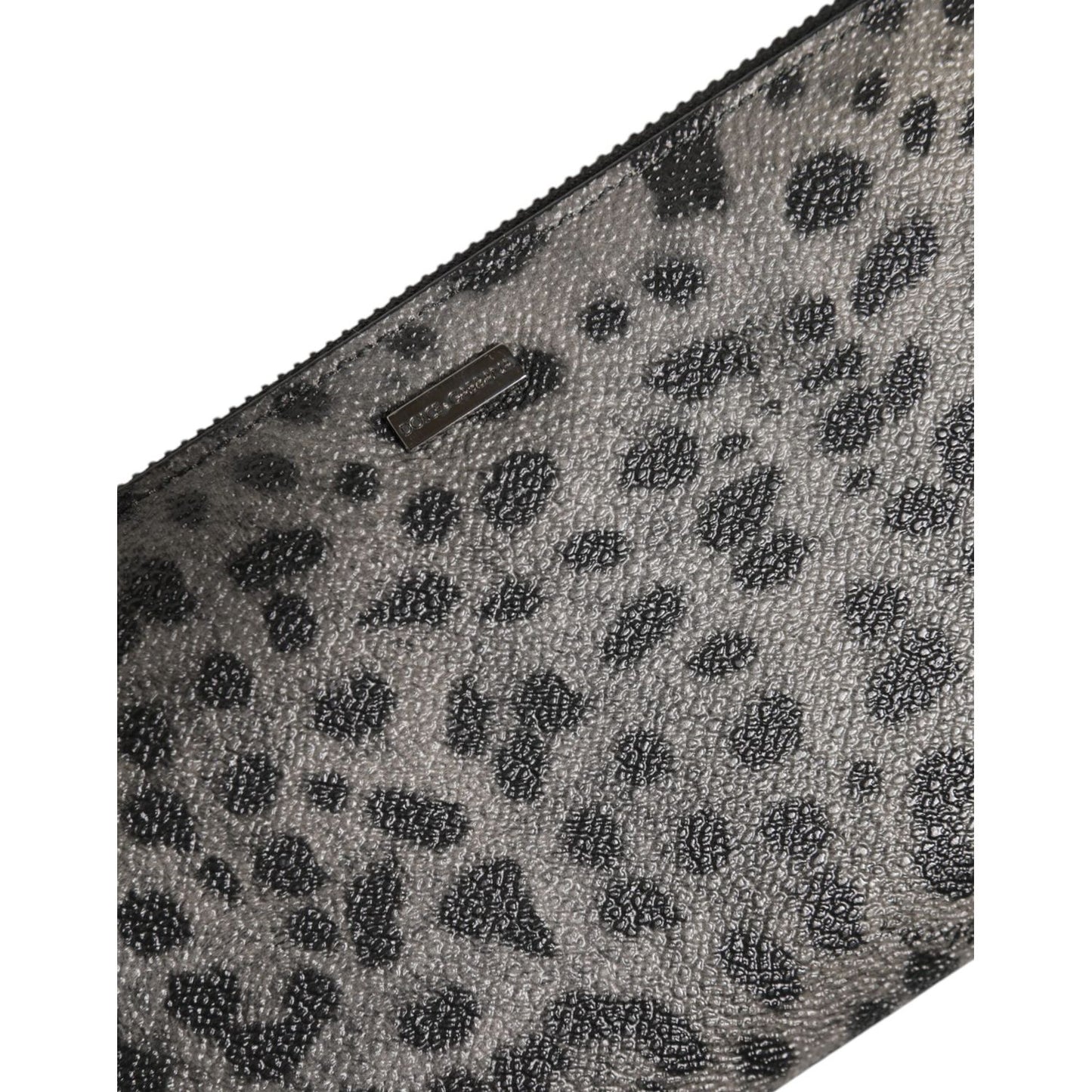 Dolce & Gabbana Black Gray Leopard Leather Zip Around Continental Wallet