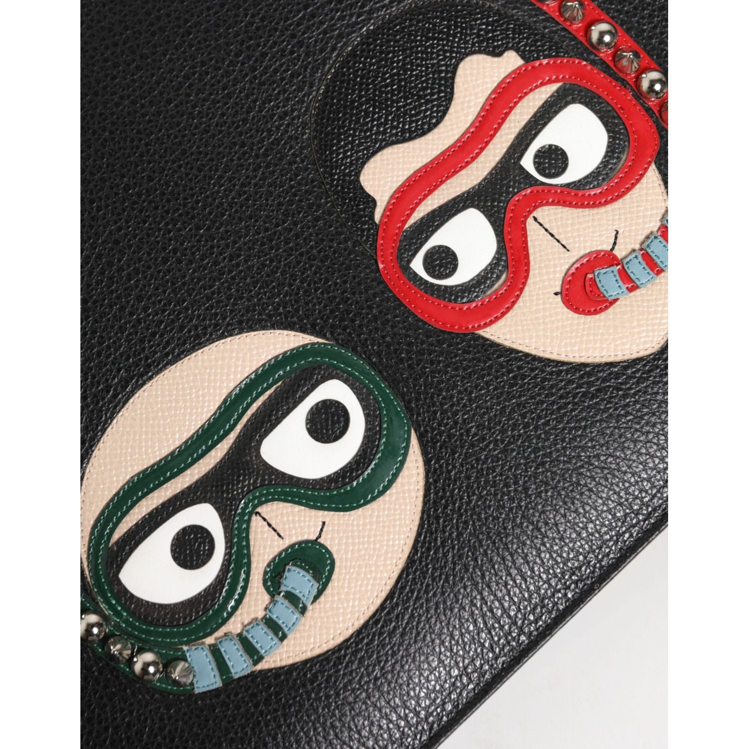 Dolce & Gabbana Black Leather #DGFAMILY Embellished Men Clutch Pouch Bag