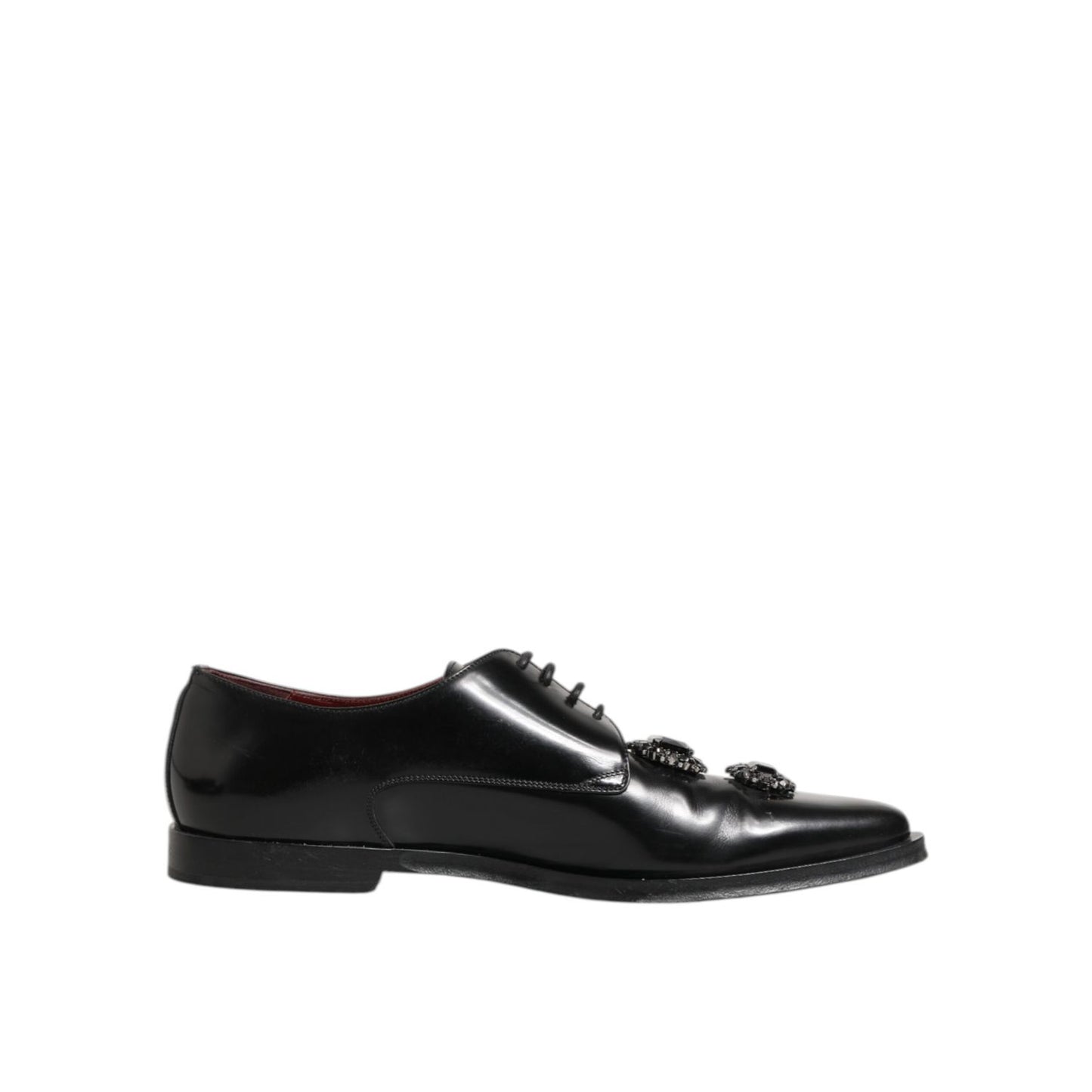 Dolce & Gabbana Black Leather Jeweled Crystals Derby Shoes Dolce & Gabbana
