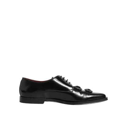 Dolce & Gabbana Black Leather Jeweled Crystals Derby Shoes Dolce & Gabbana