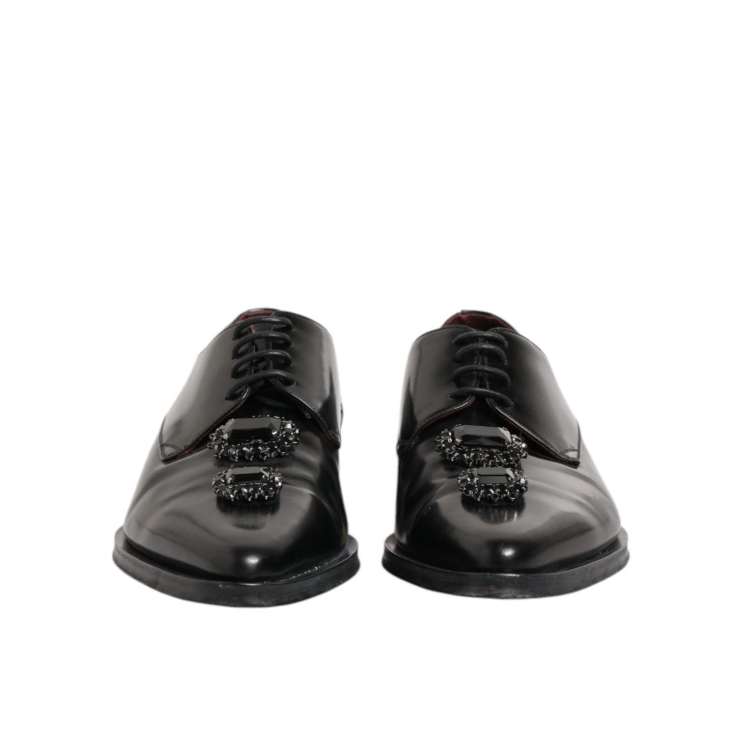 Dolce & Gabbana Black Leather Jeweled Crystals Derby Shoes Dolce & Gabbana