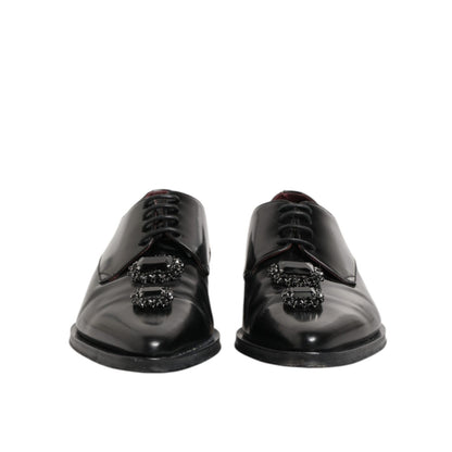 Dolce & Gabbana Black Leather Jeweled Crystals Derby Shoes Dolce & Gabbana