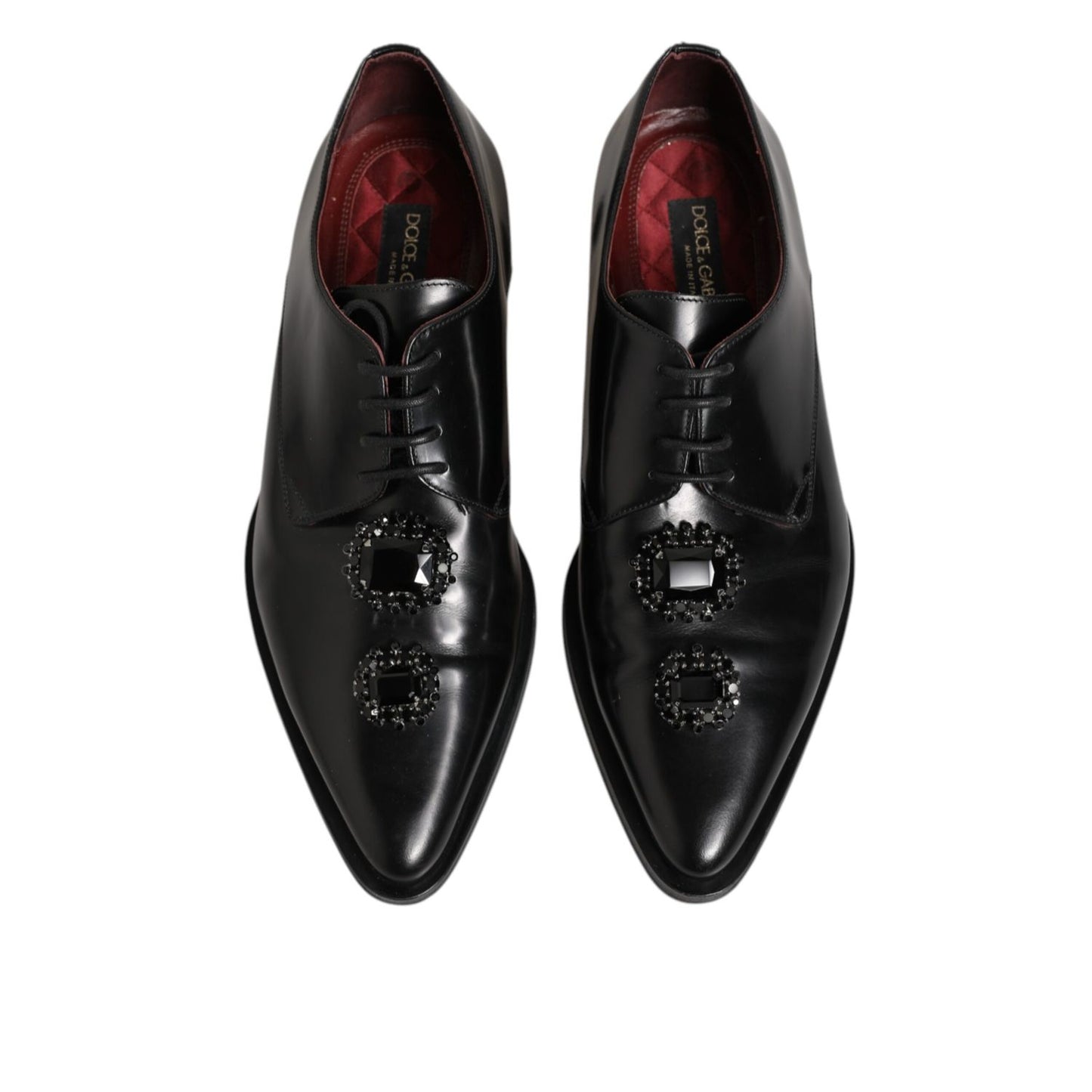 Dolce & Gabbana Black Leather Jeweled Crystals Derby Shoes Dolce & Gabbana
