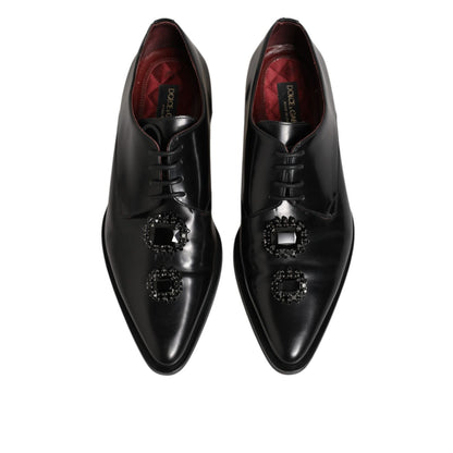 Dolce & Gabbana Black Leather Jeweled Crystals Derby Shoes Dolce & Gabbana